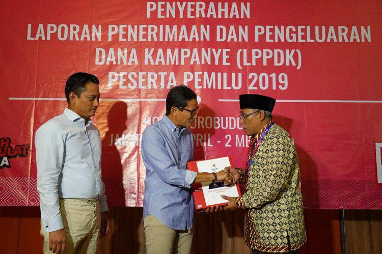 Sandiaga Uno Laporkan Langsung Dana Kampanye ke KPU, BPN Kumpulkan Rp213,2 Miliar